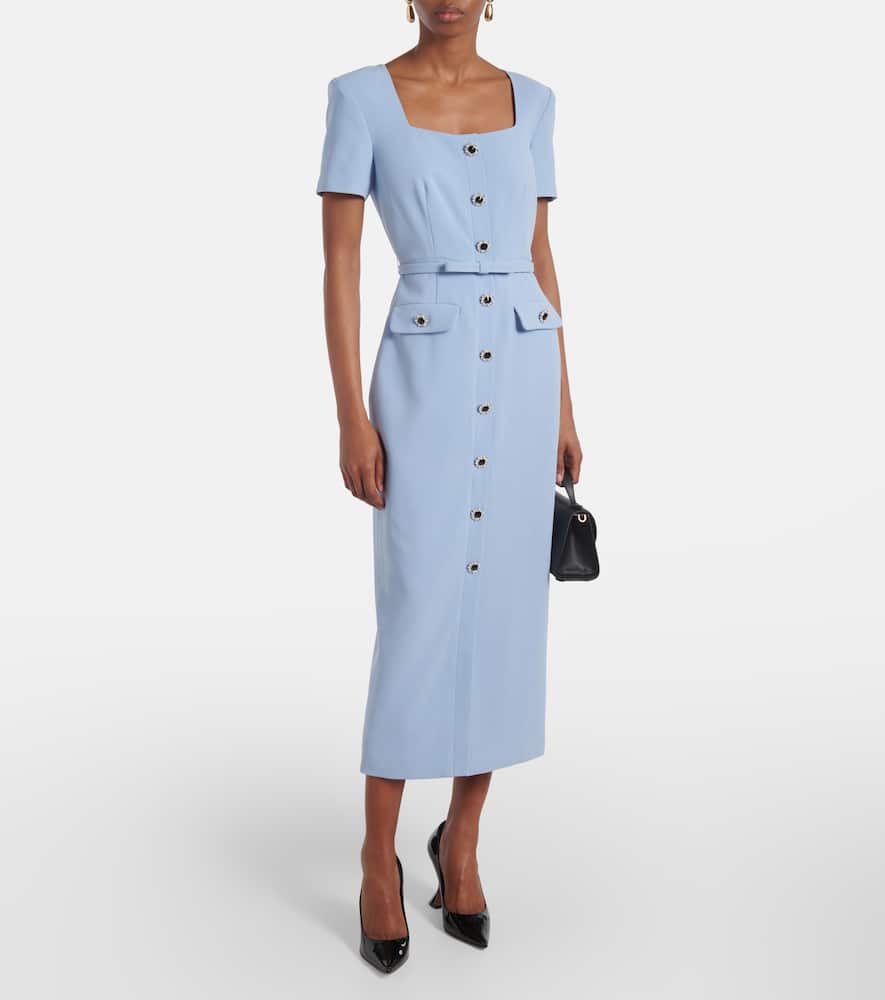 Self-portrait Crepe Mini Dress With Buttons And Belt In Blue