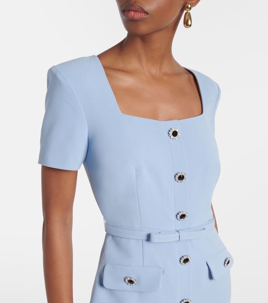 Self-portrait Crepe Mini Dress With Buttons And Belt In Blue