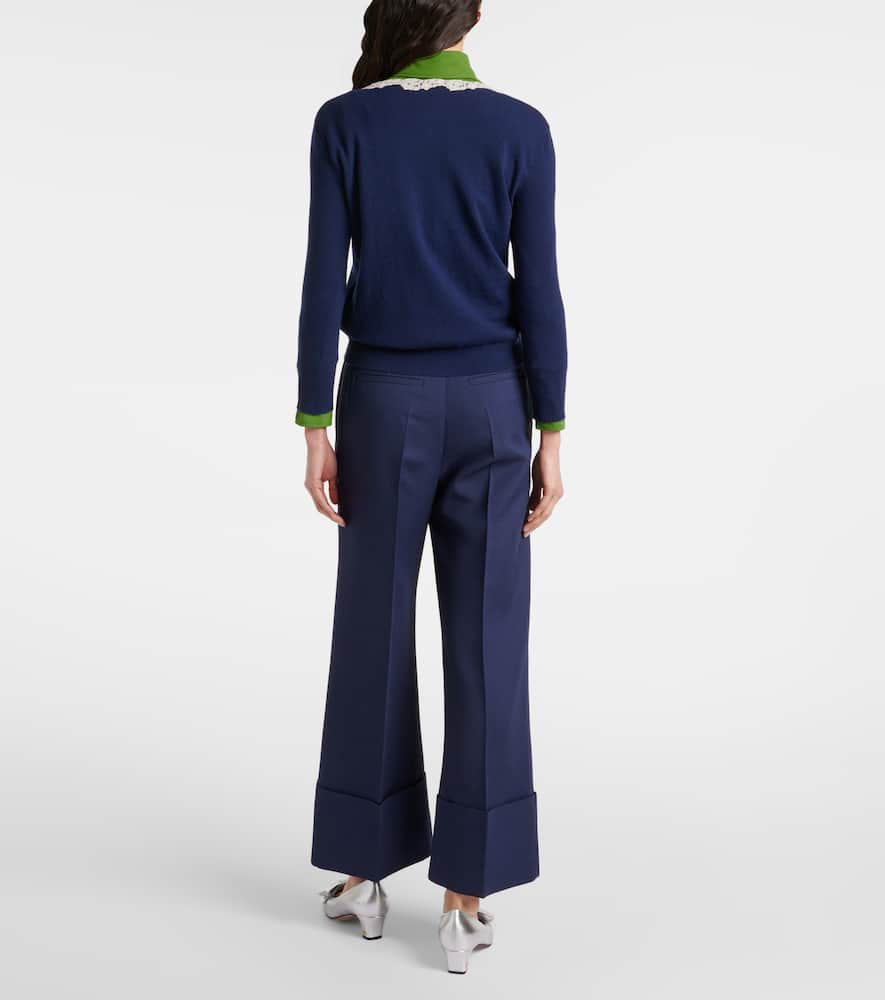 Valentino Lace-trimmed Virgin Wool Cardigan In Blue