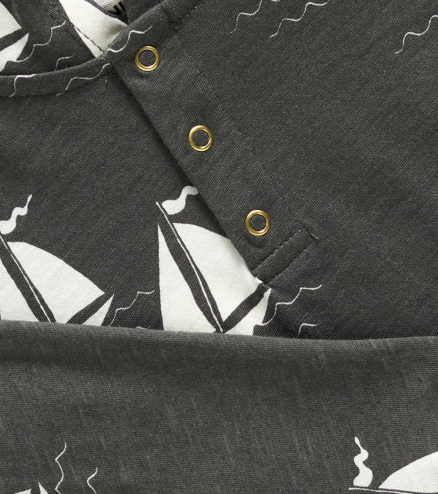 Mini Rodini Sailing Boats Printed Cotton Hoodie In Grey