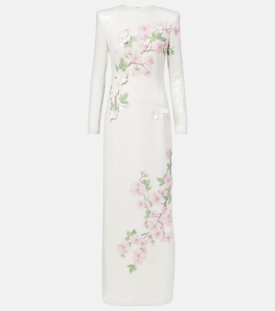 Embroidered sequined jersey gown