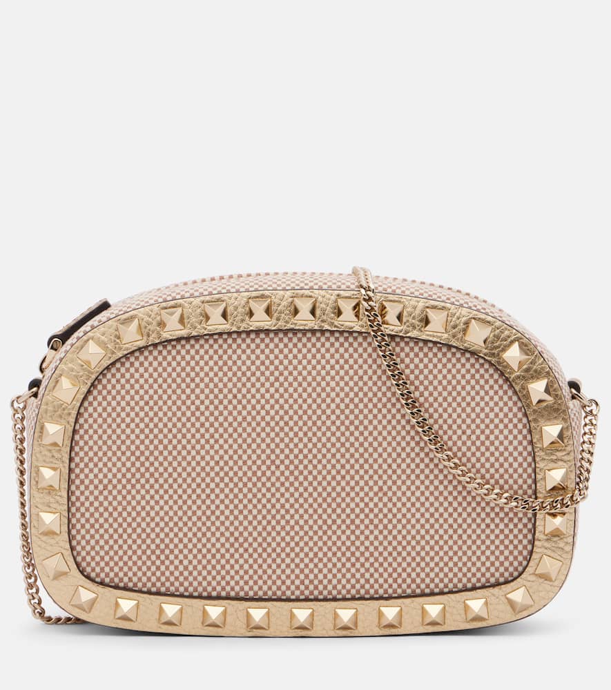 Valentino Rockstud Vlogo Mini Canvas Shoulder Bag In Blue
