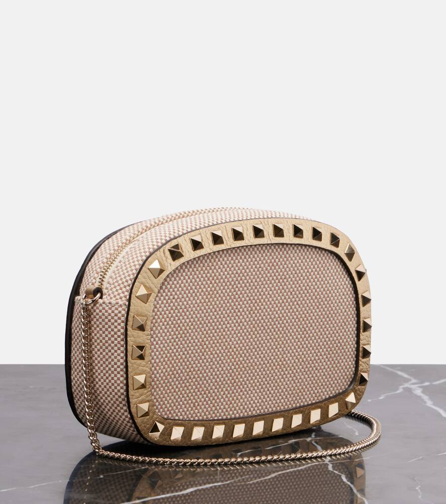 Valentino Rockstud Vlogo Mini Canvas Shoulder Bag In Blue