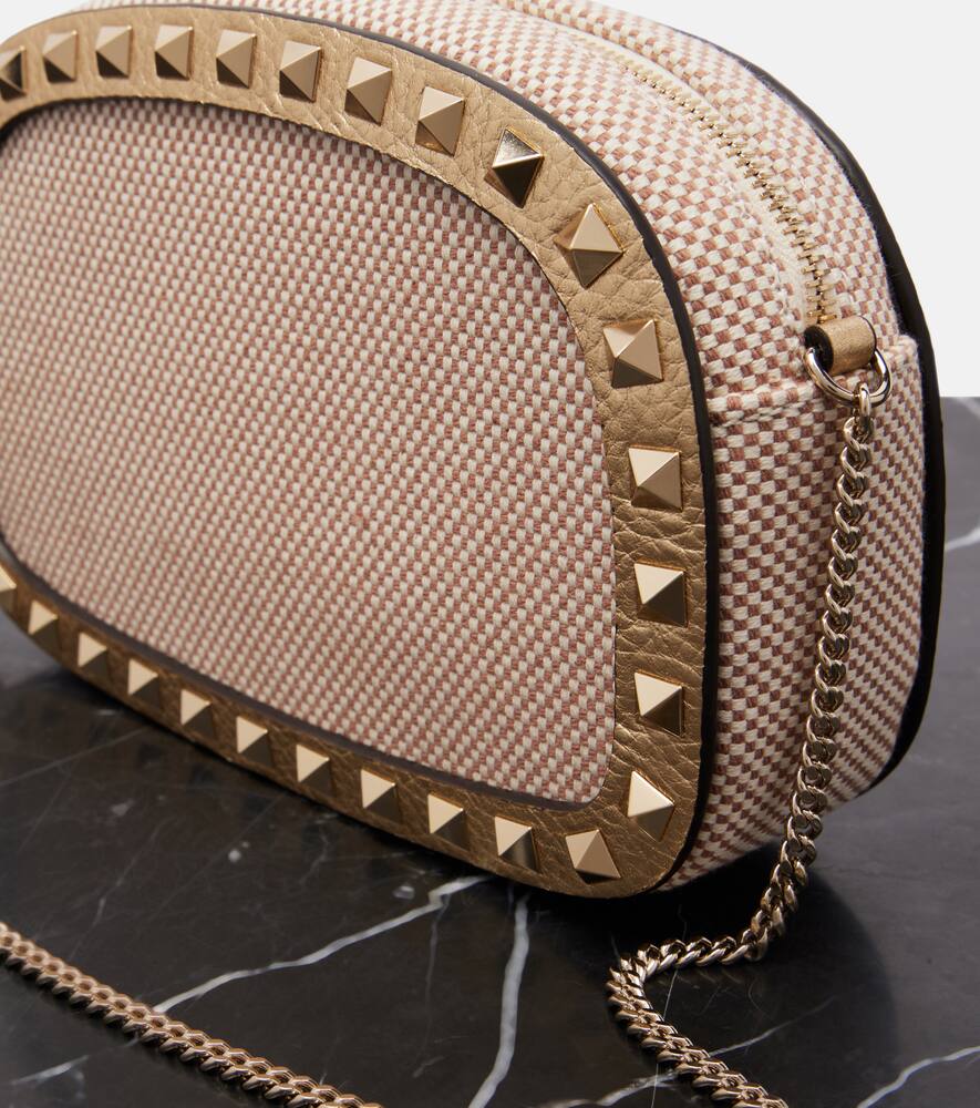Valentino Rockstud Vlogo Mini Canvas Shoulder Bag In Blue