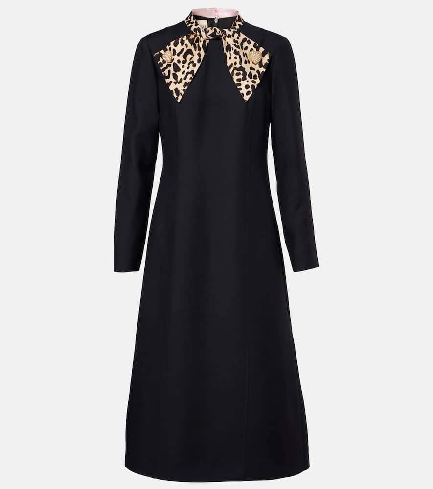 Valentino Womens Nero Animalier Embellished Long-sleeves Wool And Silk Midi Dress In Black