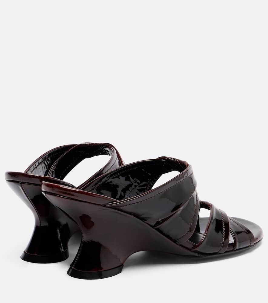 Dries Van Noten 75 Patent Leather Wedge Mules In Brown