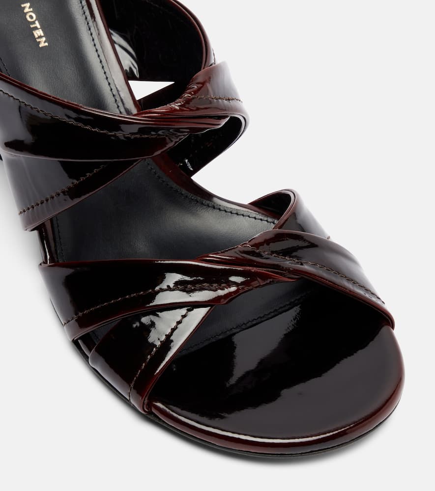 Dries Van Noten 75 Patent Leather Wedge Mules In Brown