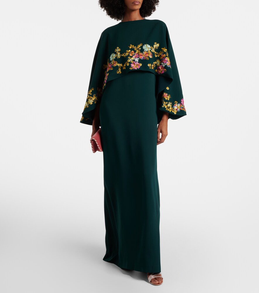 Costarellos Caped embellished crêpe gown