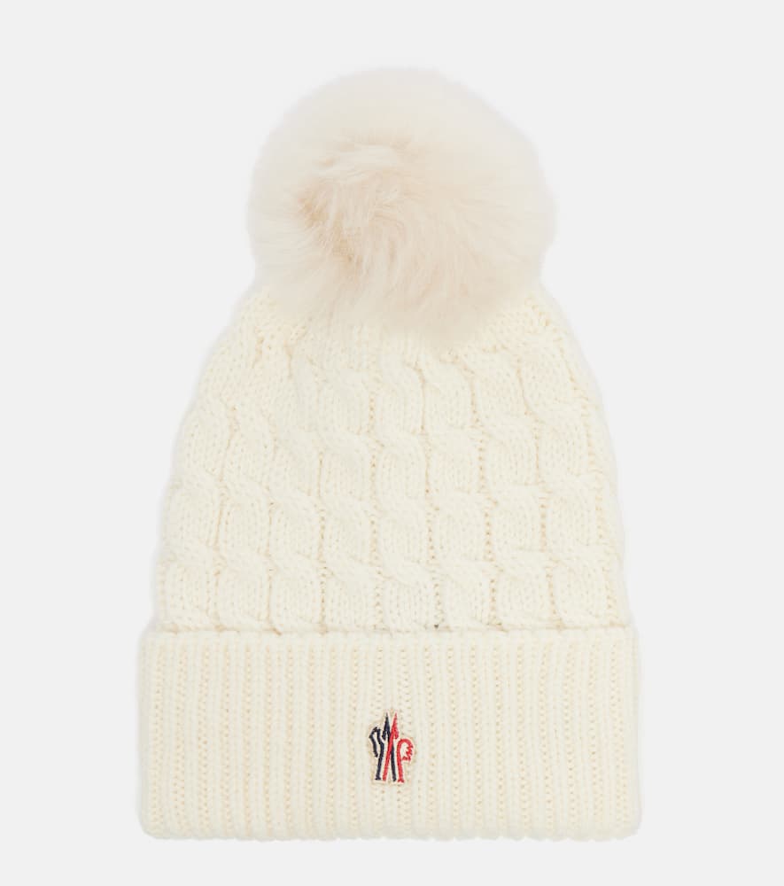Moncler Logo Shearling-trimmed Virgin Wool Beanie In White