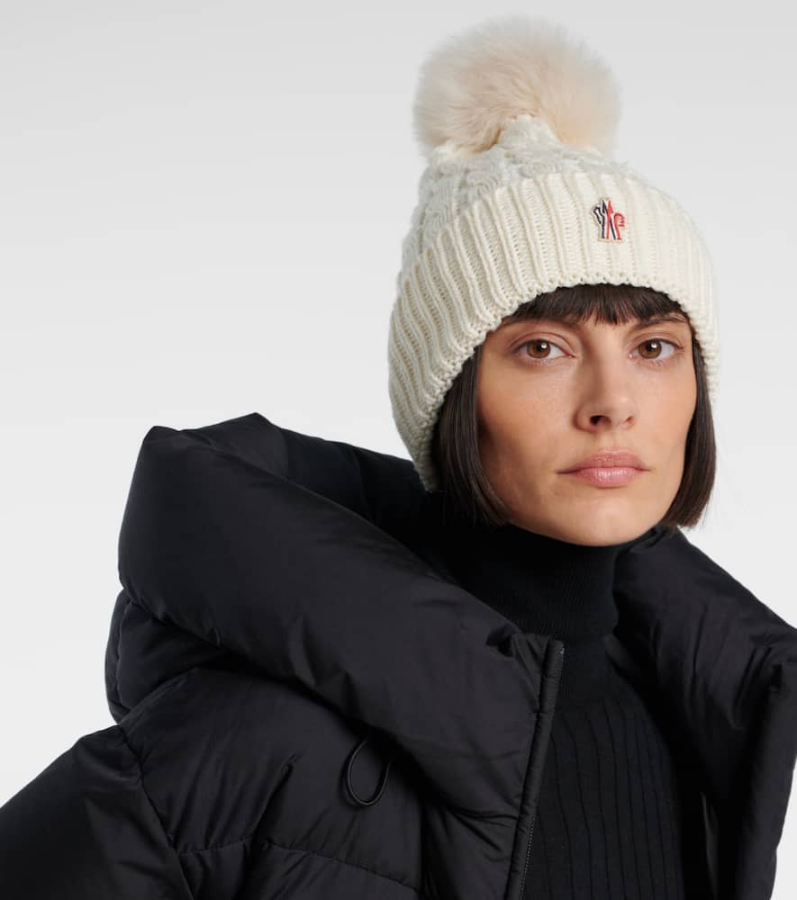 Moncler Logo Shearling-trimmed Virgin Wool Beanie In White
