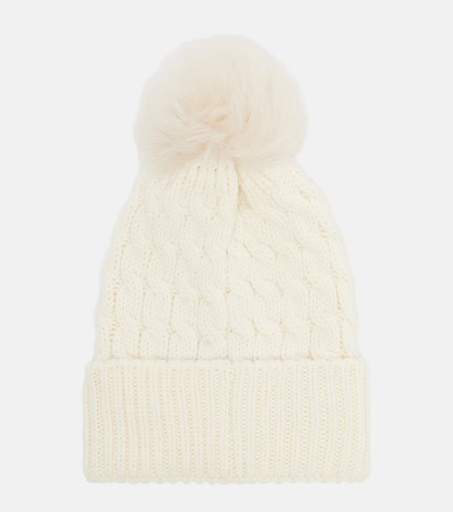 Moncler Logo Shearling-trimmed Virgin Wool Beanie In White