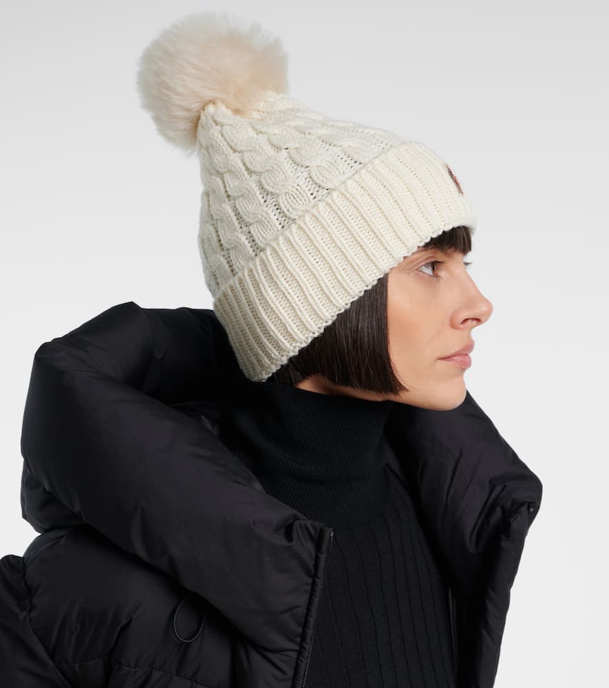 Moncler Logo Shearling-trimmed Virgin Wool Beanie In White