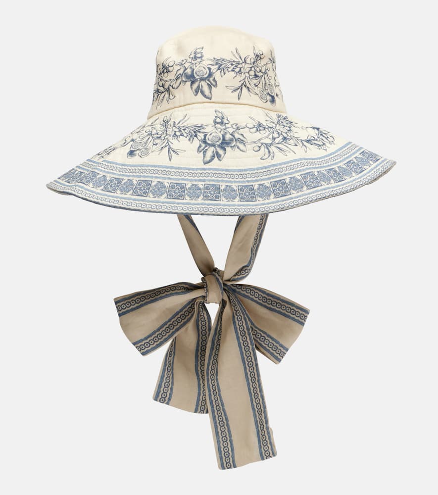 Alemais Alémais Villa Romantica Printed Linen Sun Hat In Blue