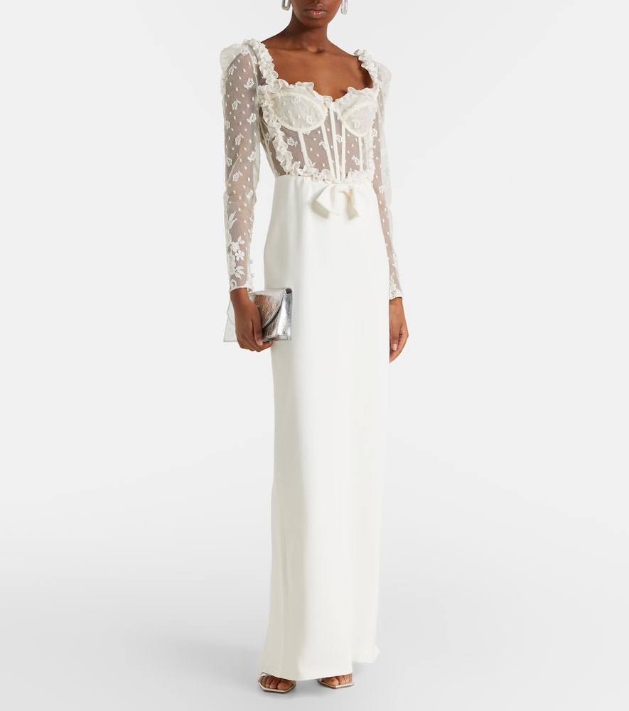 Alessandra Rich Bow-detail lace-trimmed cady gown