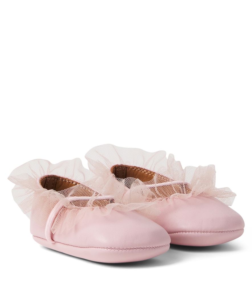 PePe PèPè Baby tulle-trimmed leather ballet flats