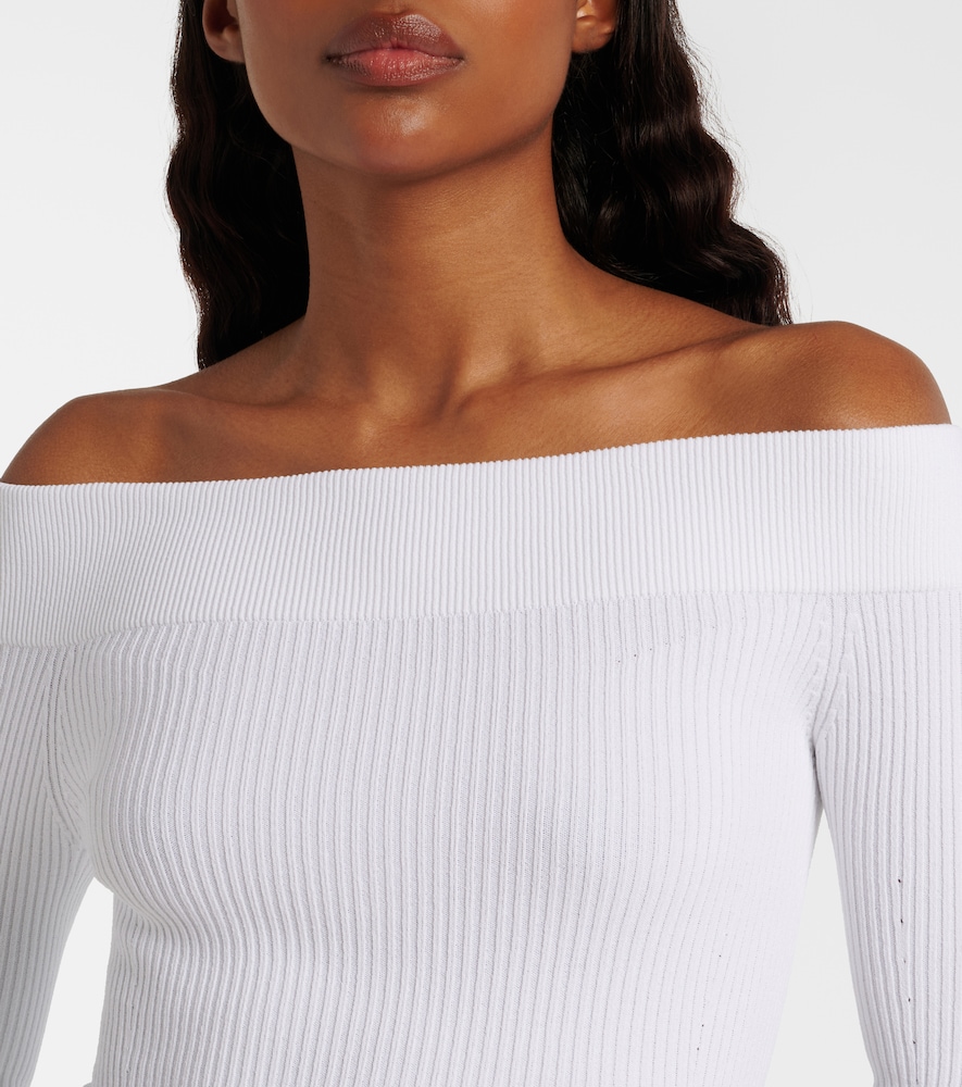  Alaia Alaia Ribbed-knit Off-shoulder Bodysuit 