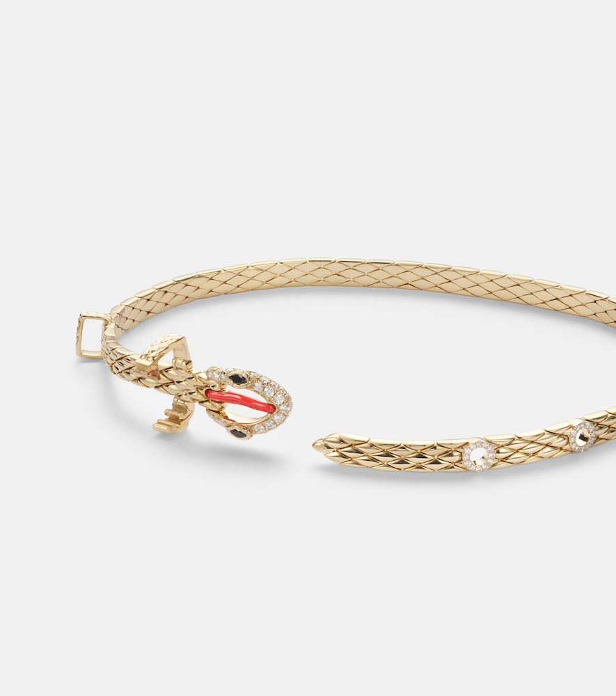  Yvonne Leon Yvonne Léon Pulsera Python Mini De Oro De 9 ct Con Diamantes Y Esmalte 