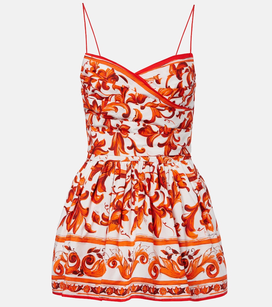 Dolce&Gabbana Women's Orange Majolica Printed Cotton Poplin Minidress UK Size 14 - Mytheresa