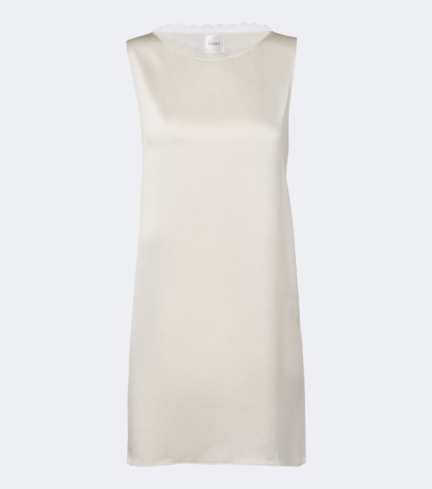 Leset Barb Lace-trimmed Satin Minidress In White