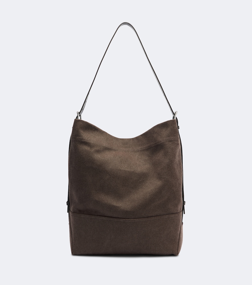 Lemaire Belted Medium Cotton Canvas Tote Bag In Brown