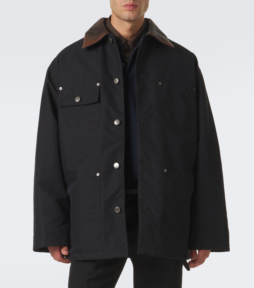 Leather-Trimmed Cotton-Blend Down Jacket