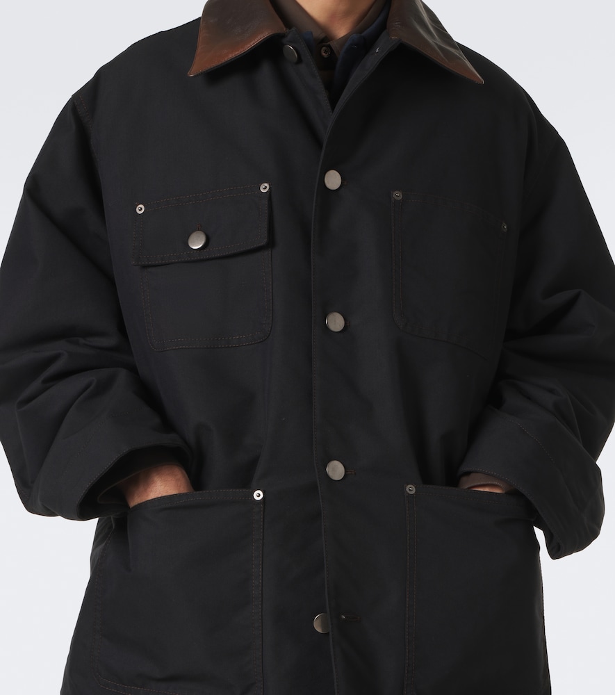 Leather-Trimmed Cotton-Blend Down Jacket