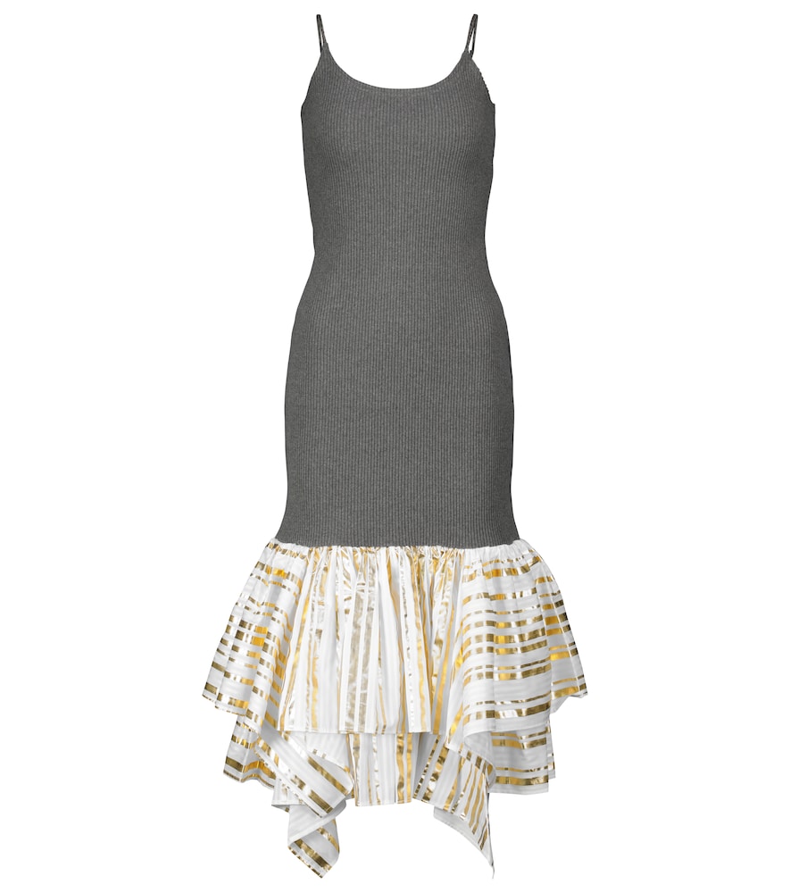 JW Anderson Ribbed-knit cotton and satin midi dress　JW Anderson リブニット コットン＆サテン ミディドレス JW