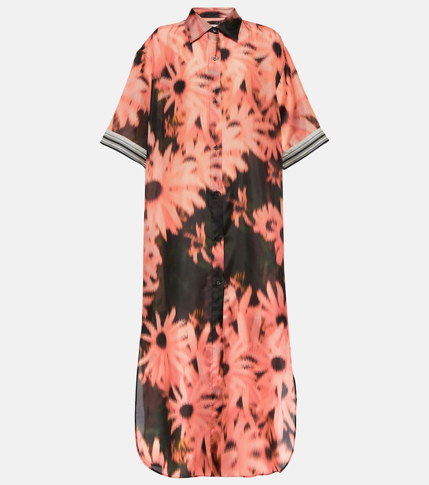 Dries Van Noten Floral Silk Shirt Dress In Coral | ModeSens