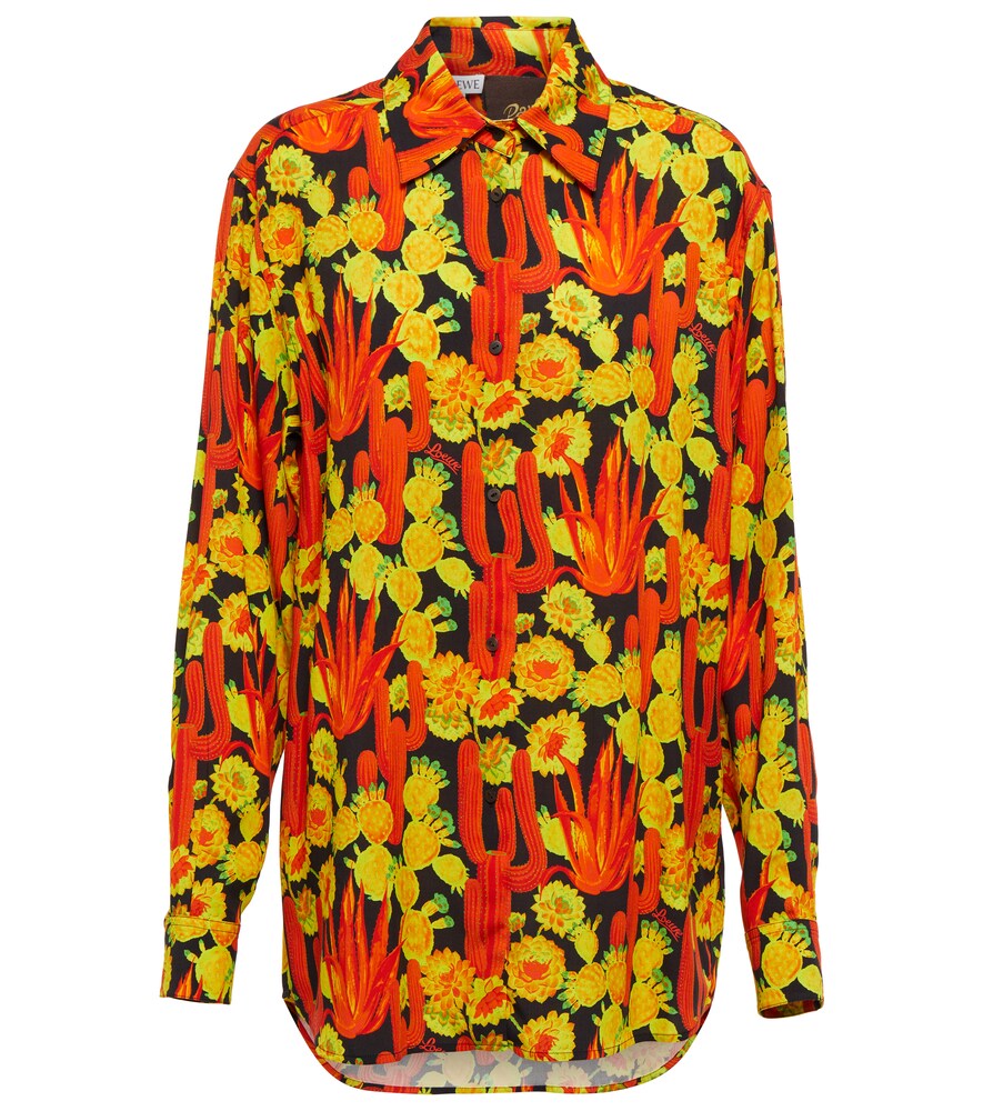 Loewe X Paula's Ibiza Cactus-print High-low Shirt In Black/orange/gold |  ModeSens