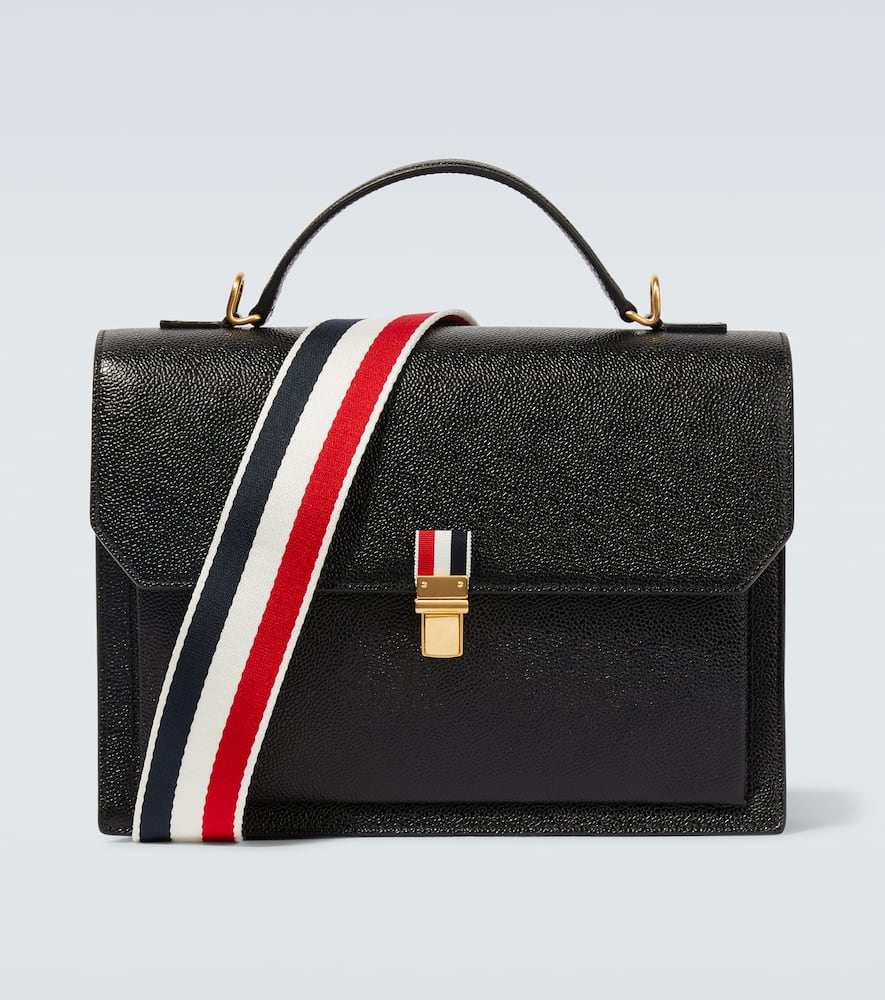 Thom Browne Tricolor Leather Briefcase In Black