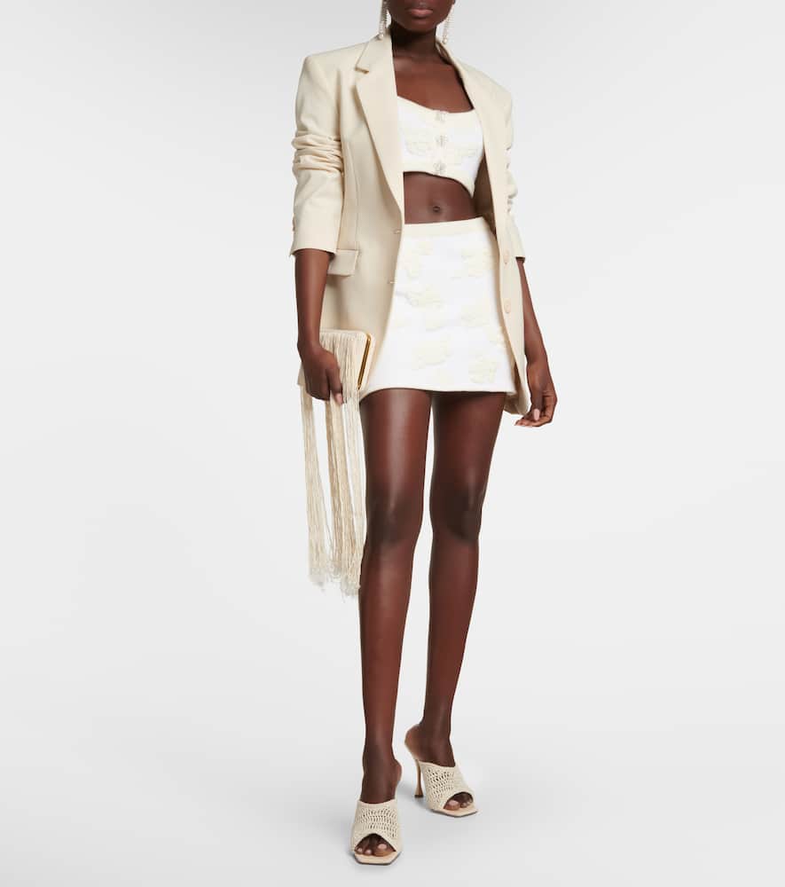 Magda Butrym Embroidered Wool-blend Crop Top In Cream