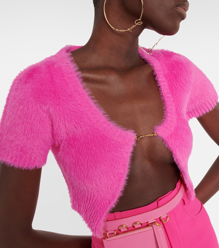 Shop Jacquemus La Maille Neve Cropped Cardigan In Pink