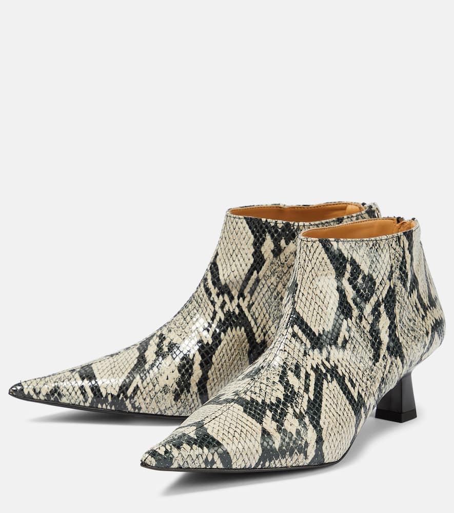 Shop Ganni Snake-effect Faux Leather Ankle Boots In Multicoloured