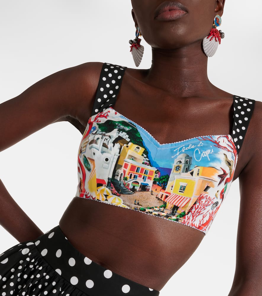 DOLCE & GABBANA CAPRI POLKA-DOT PRINTED COTTON BRA TOP