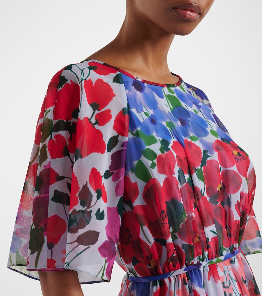 CAROLINA HERRERA FLORAL GATHERED MIDI DRESS