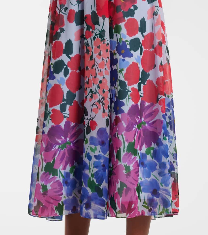CAROLINA HERRERA FLORAL GATHERED MIDI DRESS
