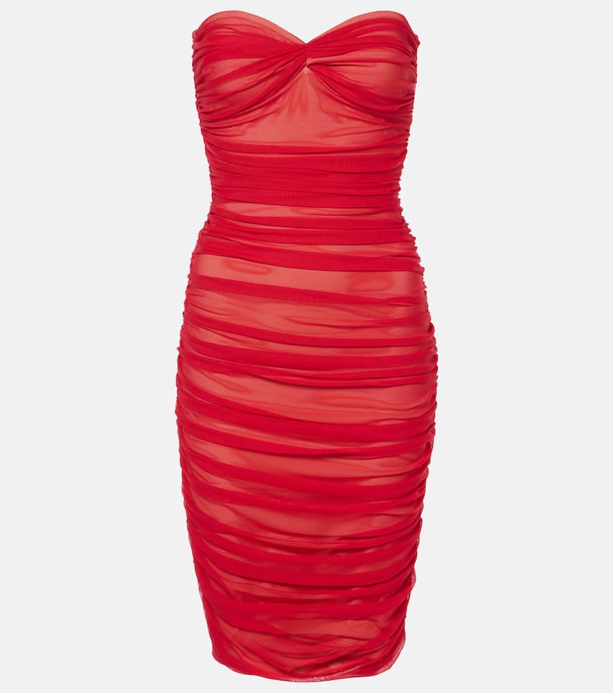 Norma Kamali Walter Ruched Mesh Minidress In Red