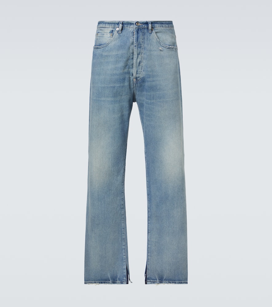 Distressed mid-rise wide-leg jeans