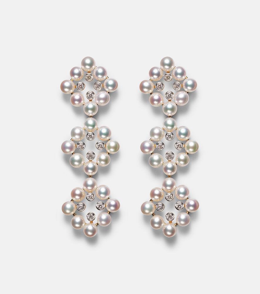 Mateo Cluster Drop 14kt gold drop earrings with diamonds and pearls