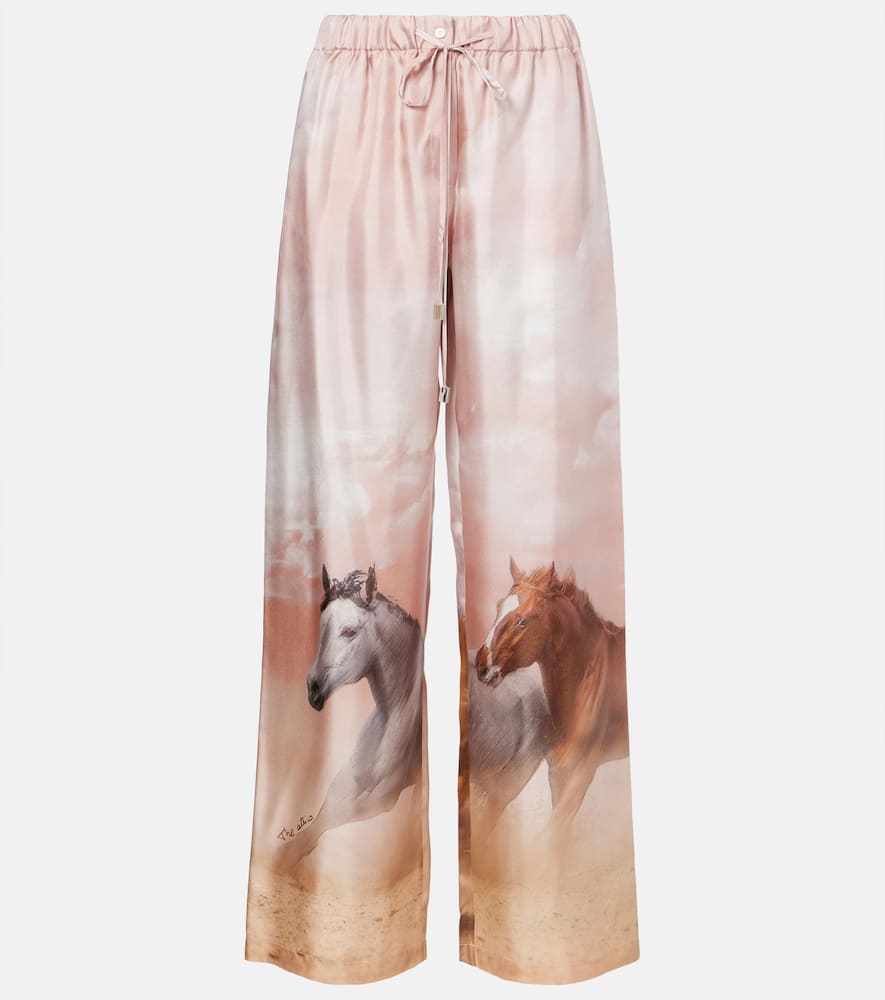 Attico Womens Pink Shades Drawstring Wide-leg Silk Trousers In Multi