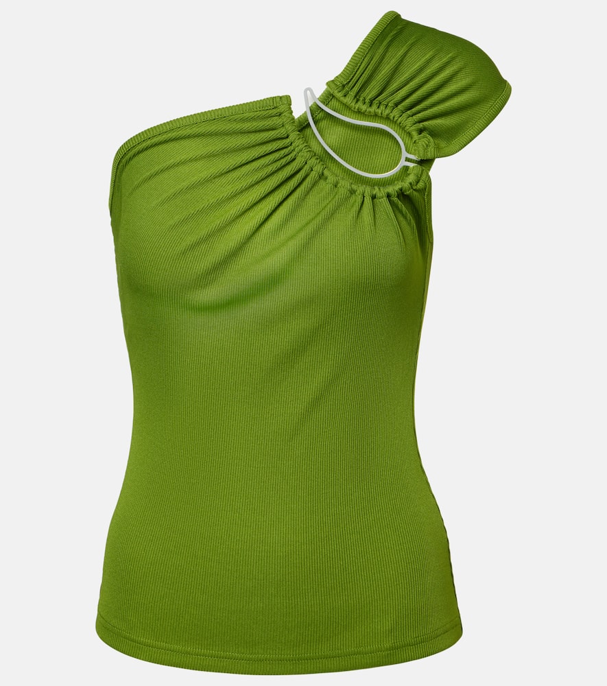 Paisley asymmetric gathered top