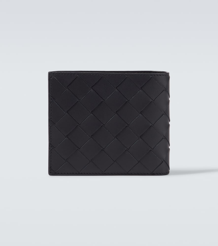 Bottega Veneta Men Black Bi-fold Wallet With Intreccio Motif In Leather Man In Blue