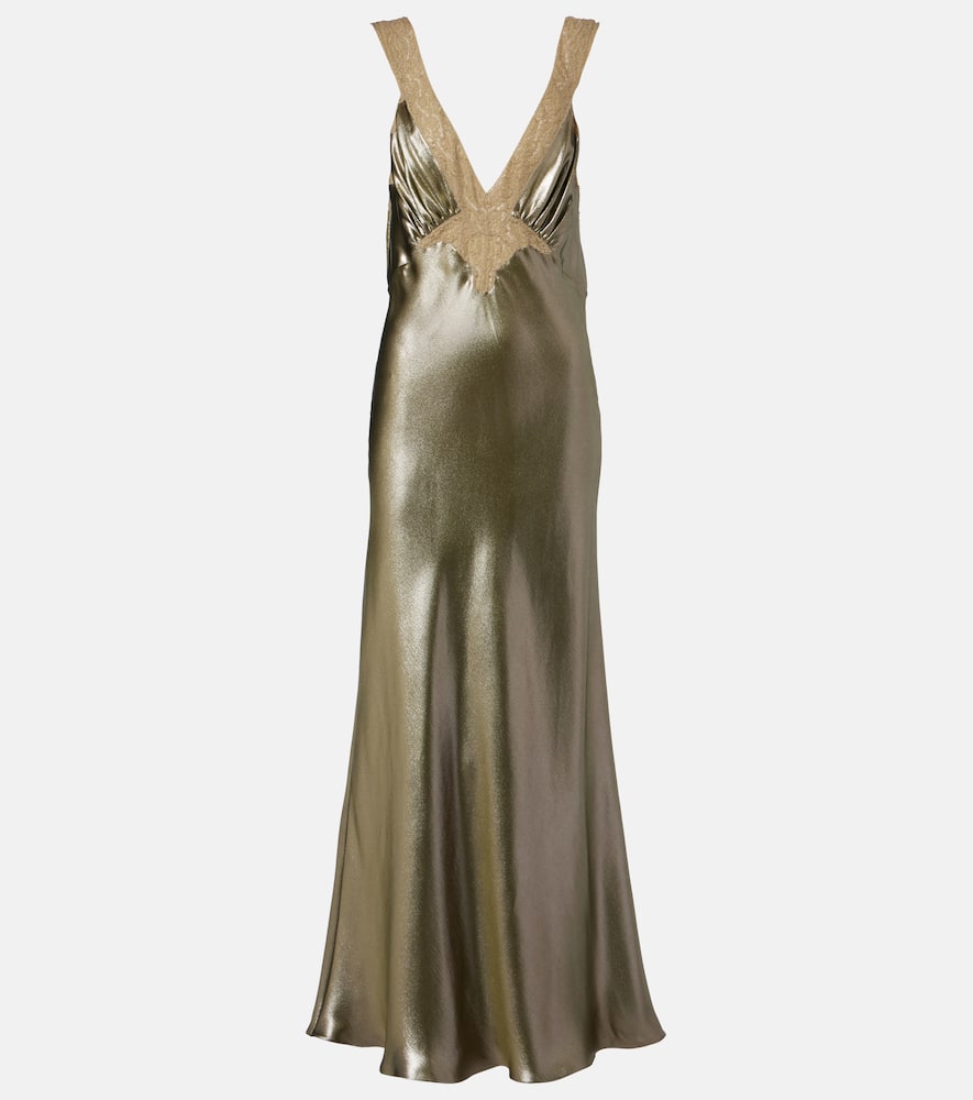 Saint Laurent Lace-trimmed Silk Charmeuse Slip Dress In Green