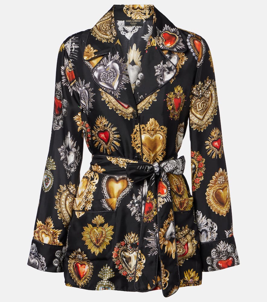 Dolce & Gabbana Devotion Belted Silk Twill Shirt In Black
