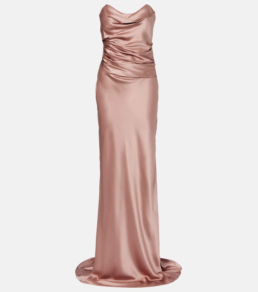 The Sei Ruched Strapless Silk Satin Corset Dress In Pink