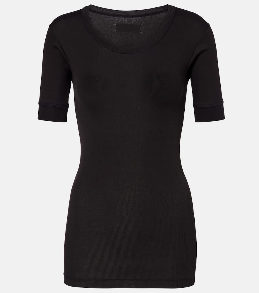 Calvin Klein Collection Ribbed-knit Cotton-blend Top In Black