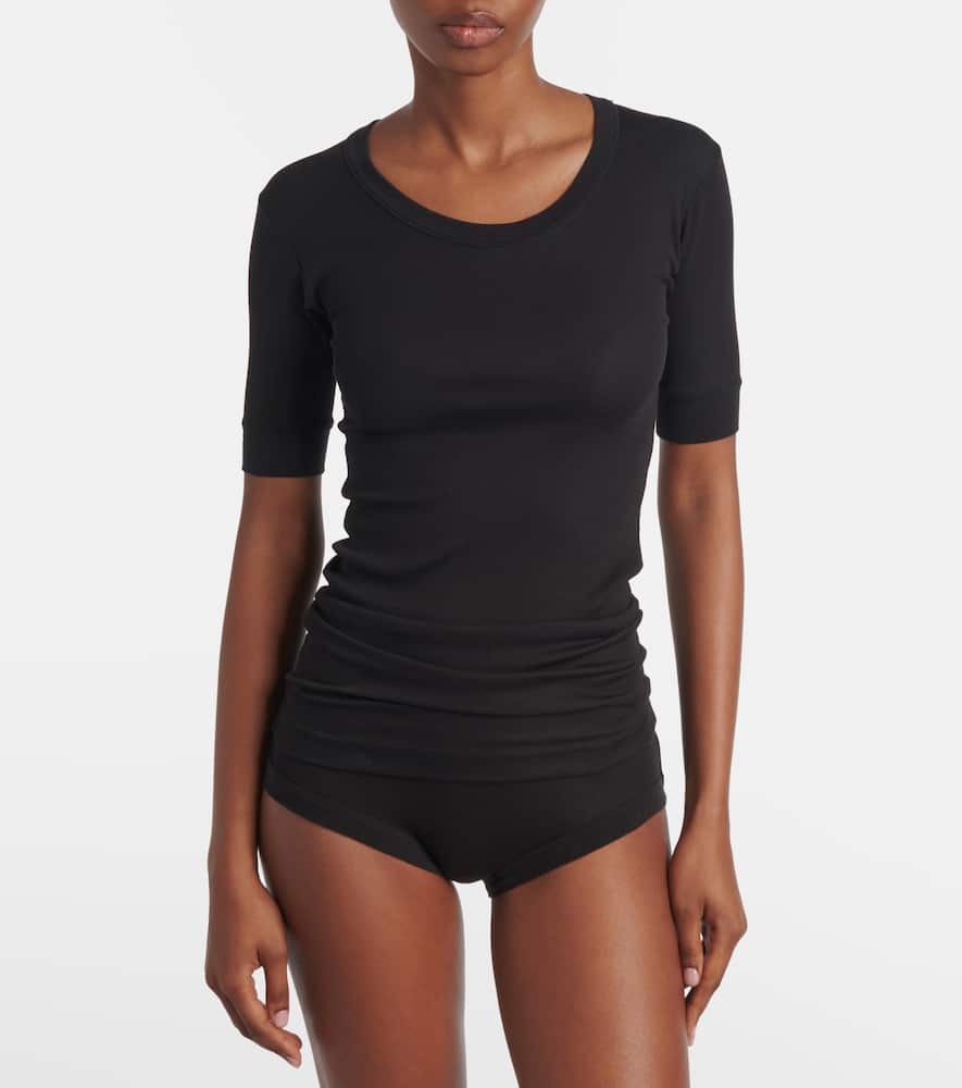 Calvin Klein Collection Ribbed-knit Cotton-blend Top In Black