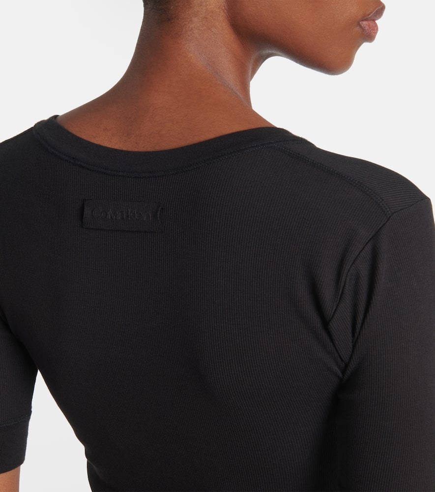 Calvin Klein Collection Ribbed-knit Cotton-blend Top In Black