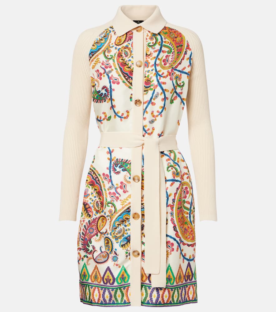 Etro Paisley Belted Cotton Cardigan In White