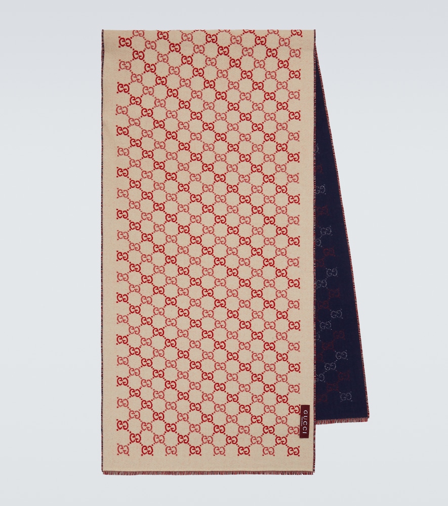 Gucci Men's Blue Gg Reversible Wool Jacquard Scarf